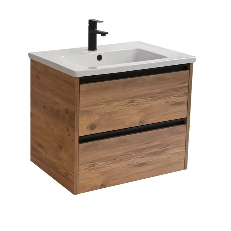 Sanicare Arda badkamermeubel 65cm arrano oak met keramische wastafel wit Op = Op