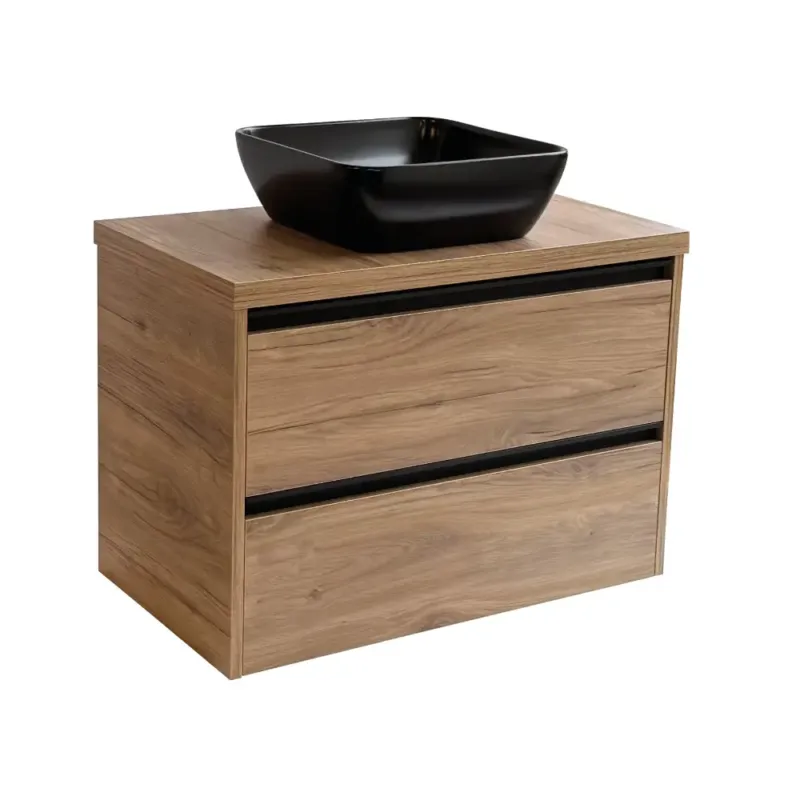 Dagaanbieding Sanicare Arda badkamermeubel 80cm diveria oak met zwarte waskom 40x40cm