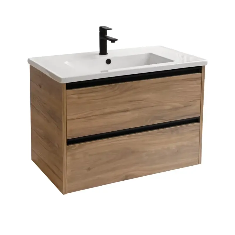 Sanicare Arda badkamermeubel 80cm diveria oak met keramische wastafel wit Lage Kosten