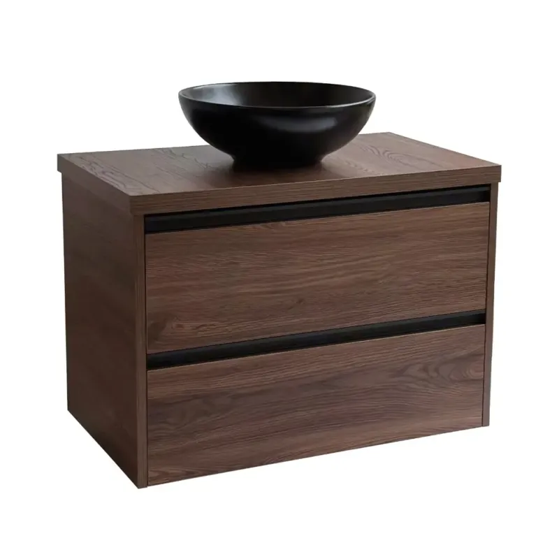 Sanicare Arda badkamermeubel 80cm nera oak met ronde zwarte waskom Koopje