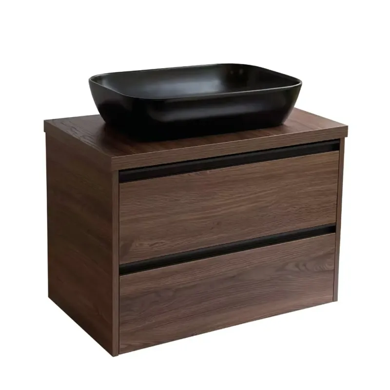 Koop Vandaag Sanicare Arda badkamermeubel 80cm nera oak met zwarte waskom 60x40cm