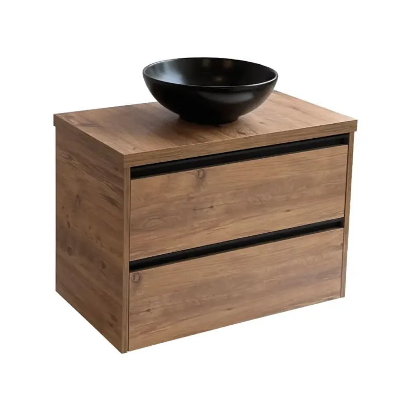 Beperkte Voorraad Sanicare Arda badkamermeubel 80cm arrano oak met ronde zwarte waskom