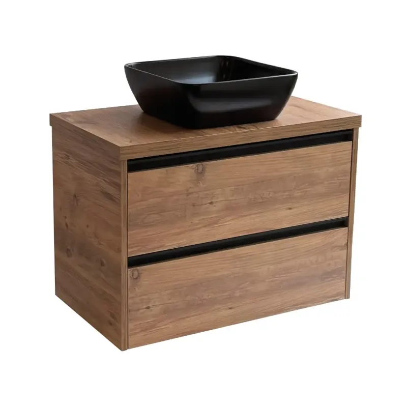 Hete Deal Sanicare Arda badkamermeubel 80cm arrano oak met zwarte waskom 40x40cm