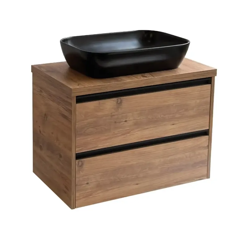 Sanicare Arda badkamermeubel 80cm arrano oak met zwarte waskom 60x40cm Must-Have