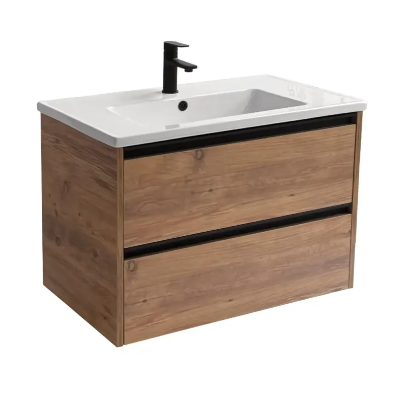Sanicare Arda badkamermeubel 80cm arrano oak met keramische wastafel wit Snelle Levering