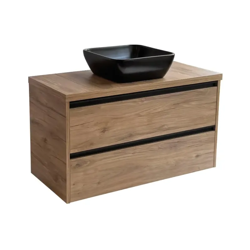 Sanicare Arda badkamermeubel 100cm diveria oak met zwarte waskom 40x40cm Gecertificeerd