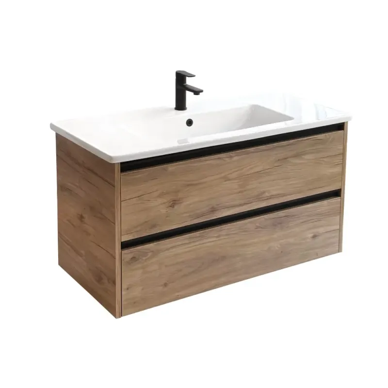 Sanicare Arda badkamermeubel 100cm diveria oak met keramische wastafel wit Alleen Vandaag