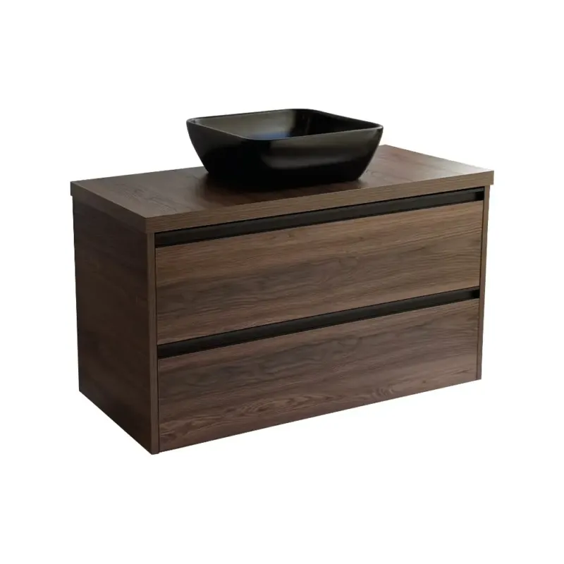 Sanicare Arda badkamermeubel 100cm nera oak met zwarte waskom 40x40cm Hoge Kwaliteit
