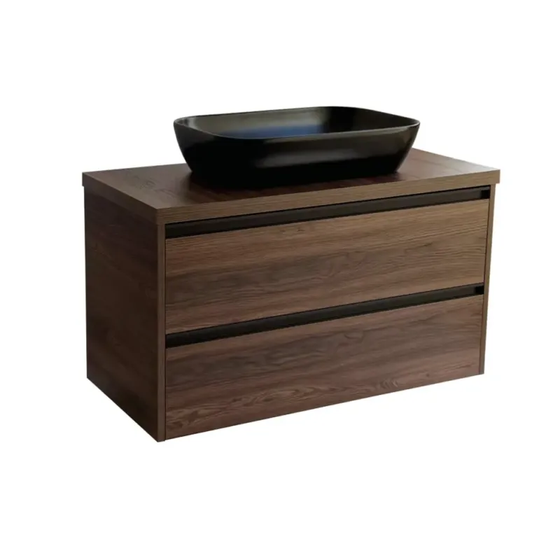 Sanicare Arda badkamermeubel 100cm nera oak met zwarte waskom 60x40cm Laatste Kans