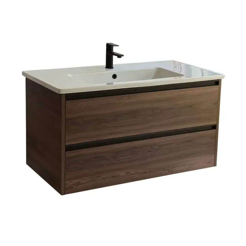 Hoge Kwaliteit Sanicare Arda badkamermeubel 100cm nera oak met keramische wastafel wit