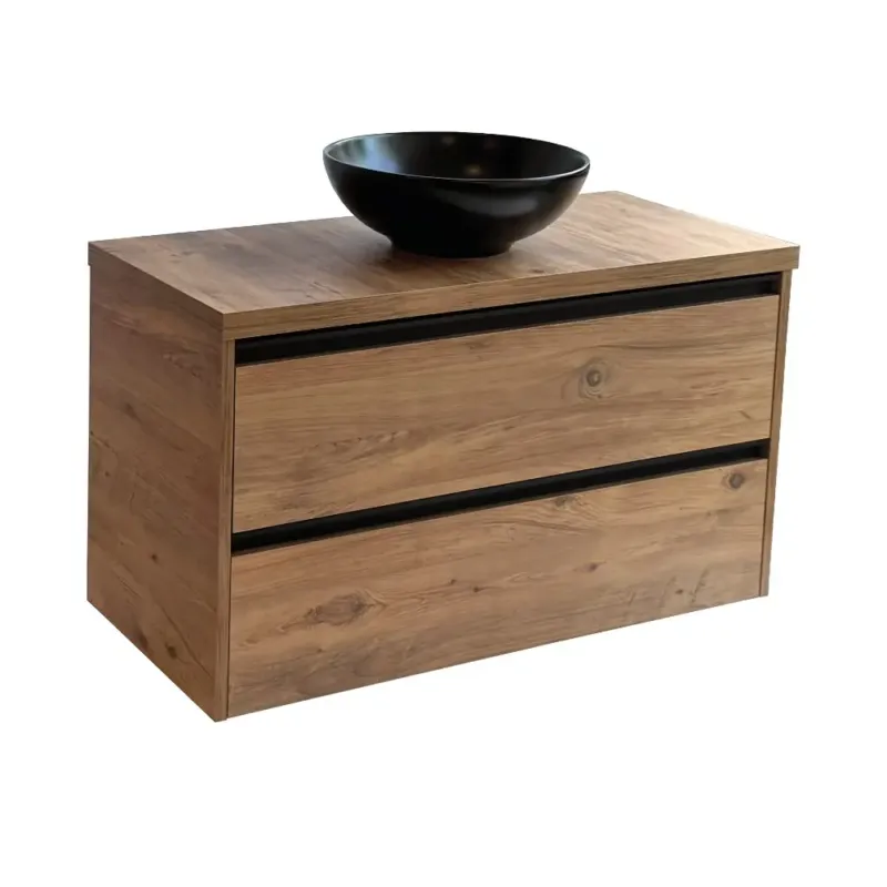 Sanicare Arda badkamermeubel 100cm arrano oak met ronde zwarte waskom Fabrieksprijs