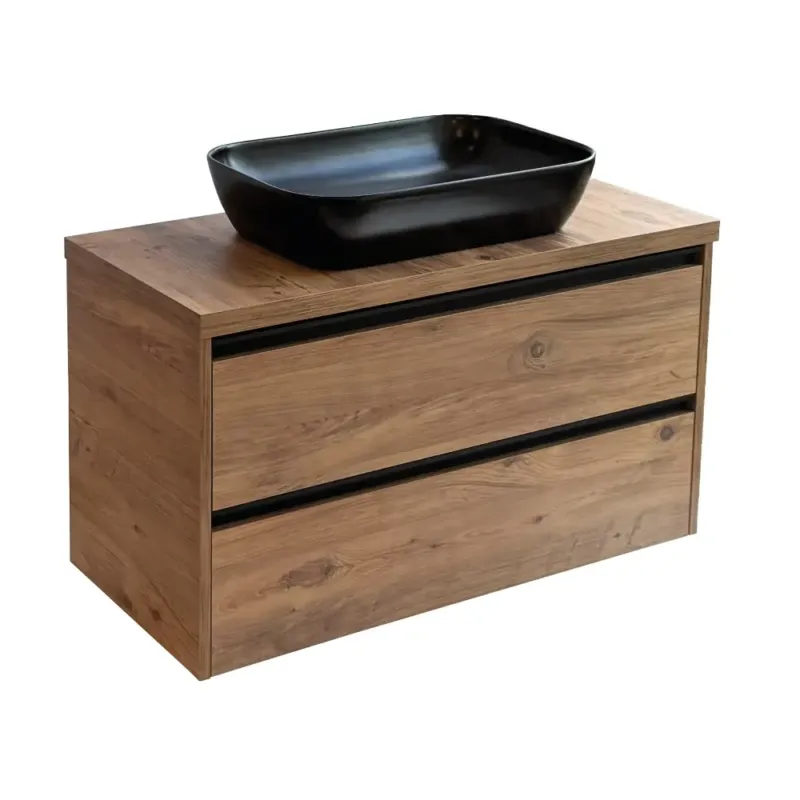 Sanicare Arda badkamermeubel 100cm arrano oak met zwarte waskom 60x40cm Populair
