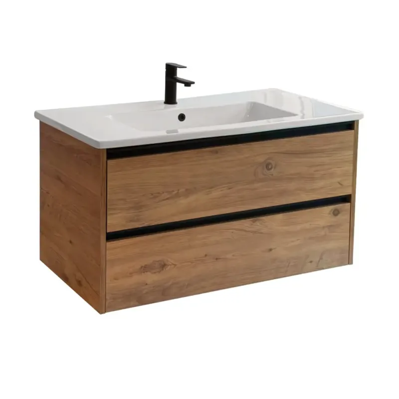 Sanicare Arda badkamermeubel 100cm arrano oak met keramische wastafel wit Favoriet