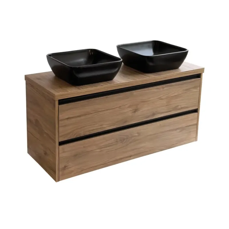 Speciale Aanbieding Sanicare Arda badkamermeubel 120cm diveria oak met zwarte waskommen 40x40cm