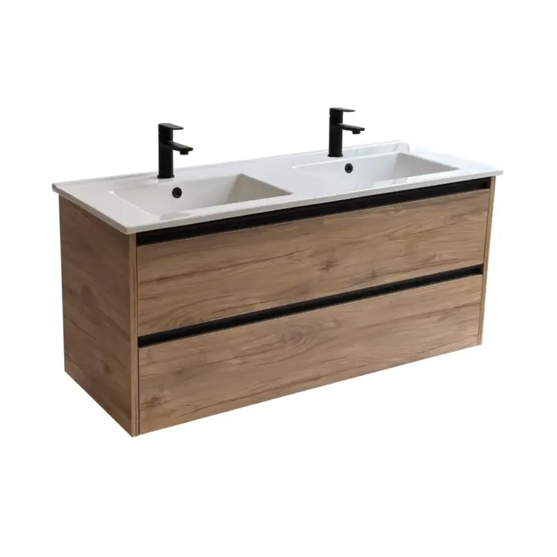 Sanicare Arda badkamermeubel 120cm diveria oak met dubbele keramische wastafel wit Betrouwbaar