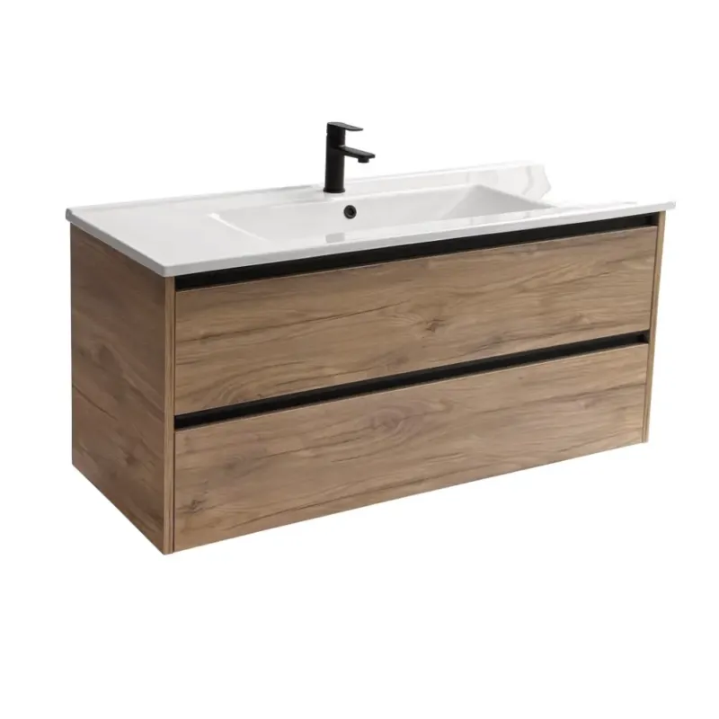 Populair Sanicare Arda badkamermeubel 120cm diveria oak met enkele keramische wastafel wit