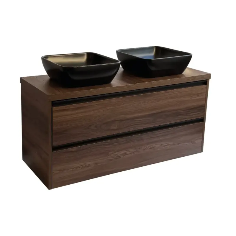 Gecertificeerd Sanicare Arda badkamermeubel 120cm nera oak met zwarte waskommen 40x40cm