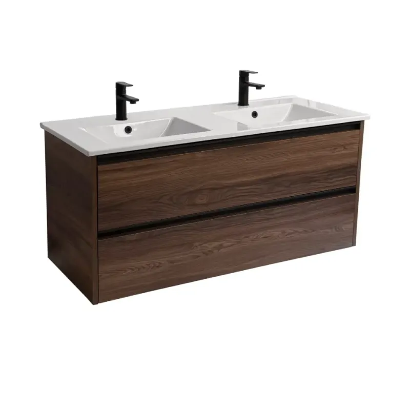 Sanicare Arda badkamermeubel 120cm nera oak met dubbele keramische wastafel wit Alleen Vandaag