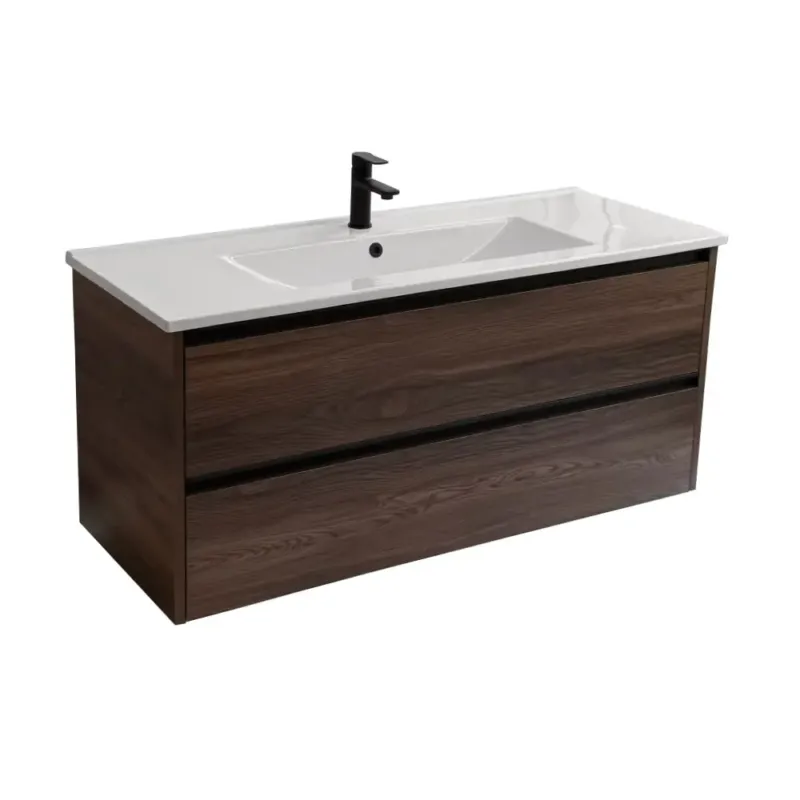 Op = Op Sanicare Arda badkamermeubel 120cm nera oak met enkele keramische wastafel wit