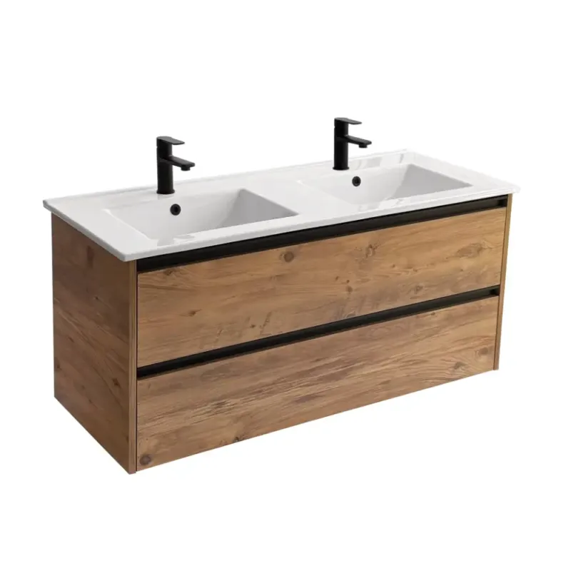 Sanicare Arda badkamermeubel 120cm arrano oak met dubbele keramische wastafel wit Weekendaanbieding