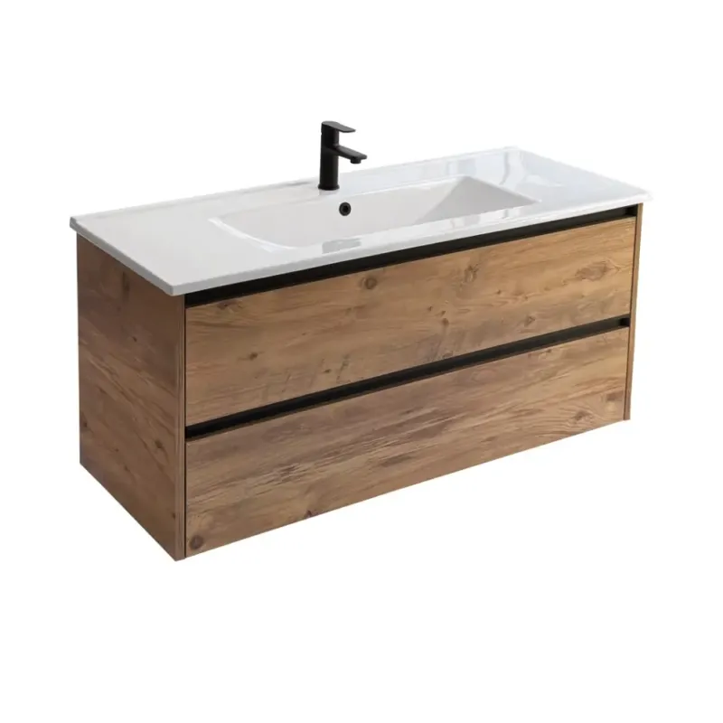 Sanicare Arda badkamermeubel 120cm arrano oak met enkele keramische wastafel wit Superprijs