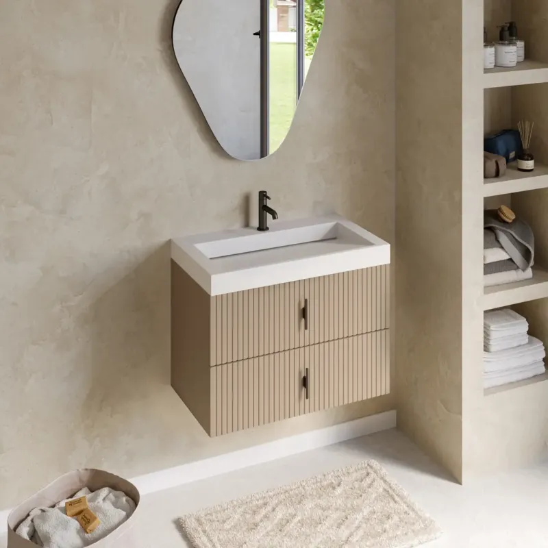 Korting Muebles Estella badmeubel ribbelfront 80cm macchiato met solid surface wastafel met kraangat