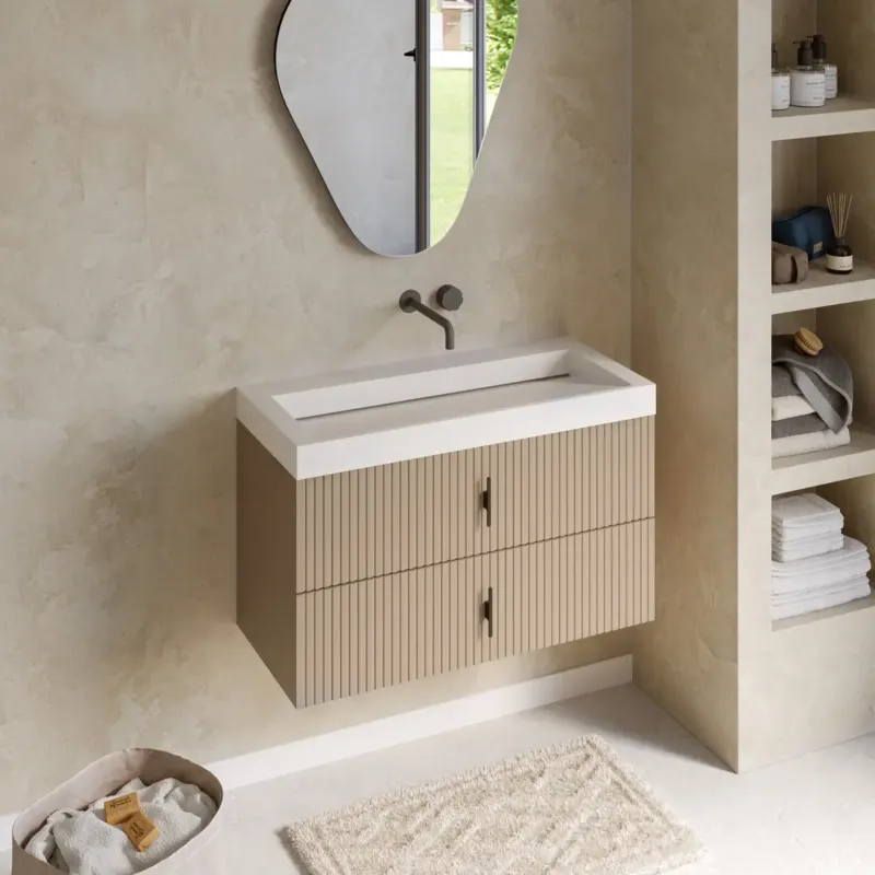 Dagaanbieding Muebles Estella badmeubel ribbelfront 100cm macchiato met solid surface wastafel zonder kraangat
