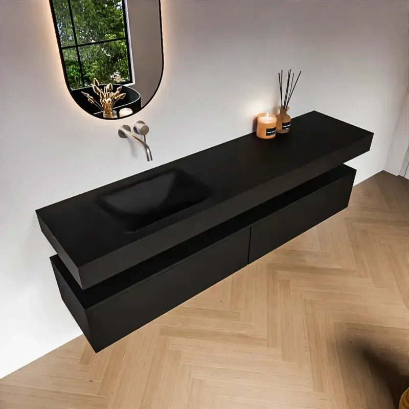Zaro Alan badmeubel 190cm urban 2 lades met vrijhangende wastafel cloud links zonder kraangat urban Meest Verkocht