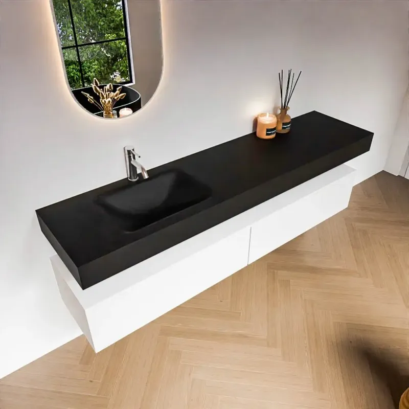 Premium Zaro Alan badmeubel 190cm talc 2 lades met vrijhangende wastafel cloud links 1 kraangat urban