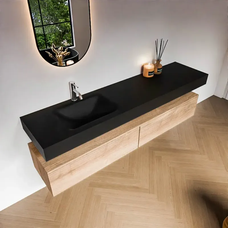Nu Kopen Zaro Alan badmeubel 190cm washed oak 2 lades met vrijhangende wastafel cloud links 1 kraangat urban