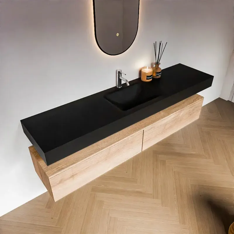 Zaro Alan badmeubel 190cm washed oak 2 lades met vrijhangende wastafel cloud midden 1 kraangat urban Beste Prijs