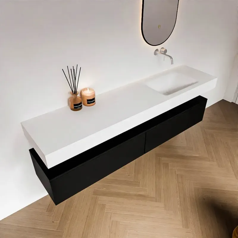 Zaro Alan badmeubel 190cm urban 2 lades met vrijhangende wastafel cloud rechts zonder kraangat talc Exclusieve Aanbieding
