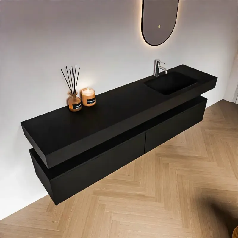 Weekendaanbieding Zaro Alan badmeubel 190cm urban 2 lades met vrijhangende wastafel cloud rechts 1 kraangat urban