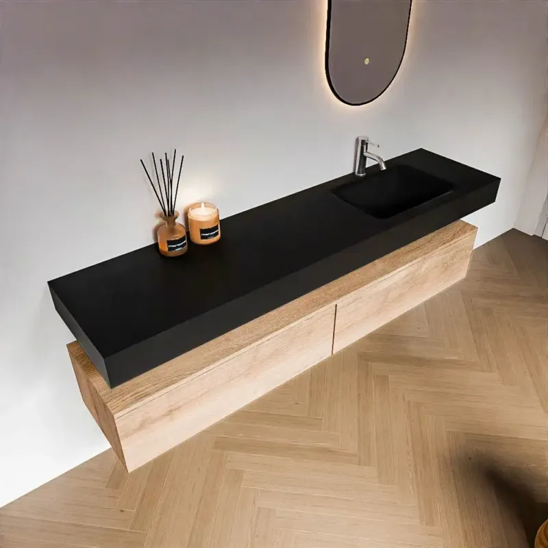 Zaro Alan badmeubel 190cm washed oak 2 lades met vrijhangende wastafel cloud rechts 1 kraangat urban Korting