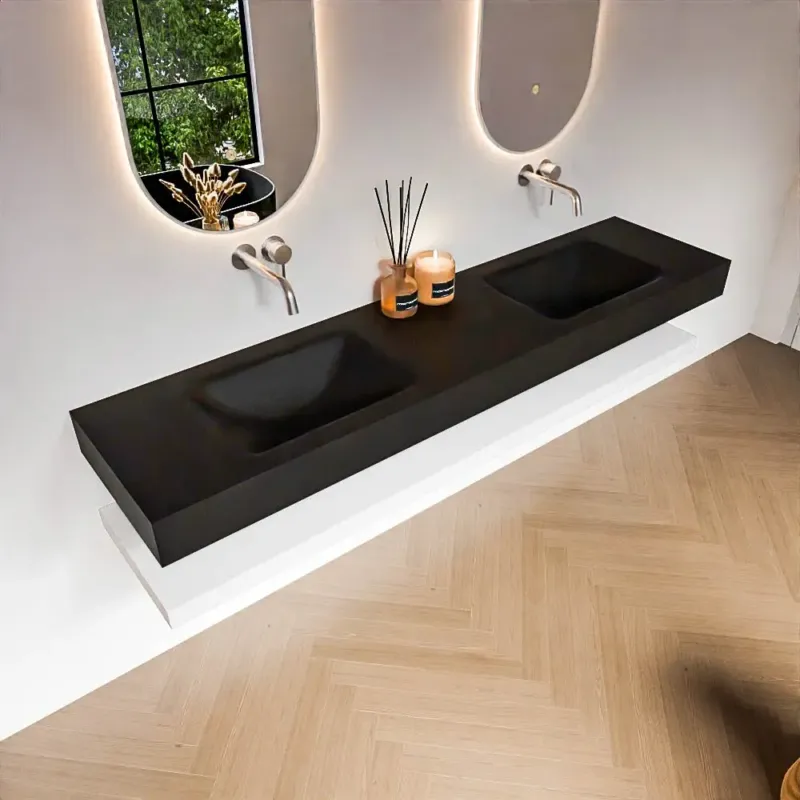 Zaro Alan badmeubel 190cm met planchet talc en vrijhangende wastafel cloud dubbel zonder kraangat urban Dagaanbieding