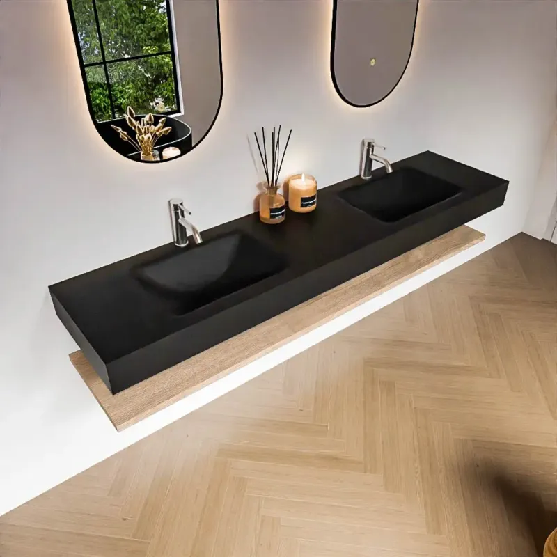 Uitverkoop Zaro Alan badmeubel 190cm met planchet washed oak en vrijhangende wastafel cloud dubbel 2 kraangaten urban