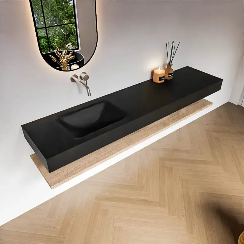 Zaro Alan badmeubel 190cm met planchet washed oak en vrijhangende wastafel cloud links zonder kraangat urban Nieuw