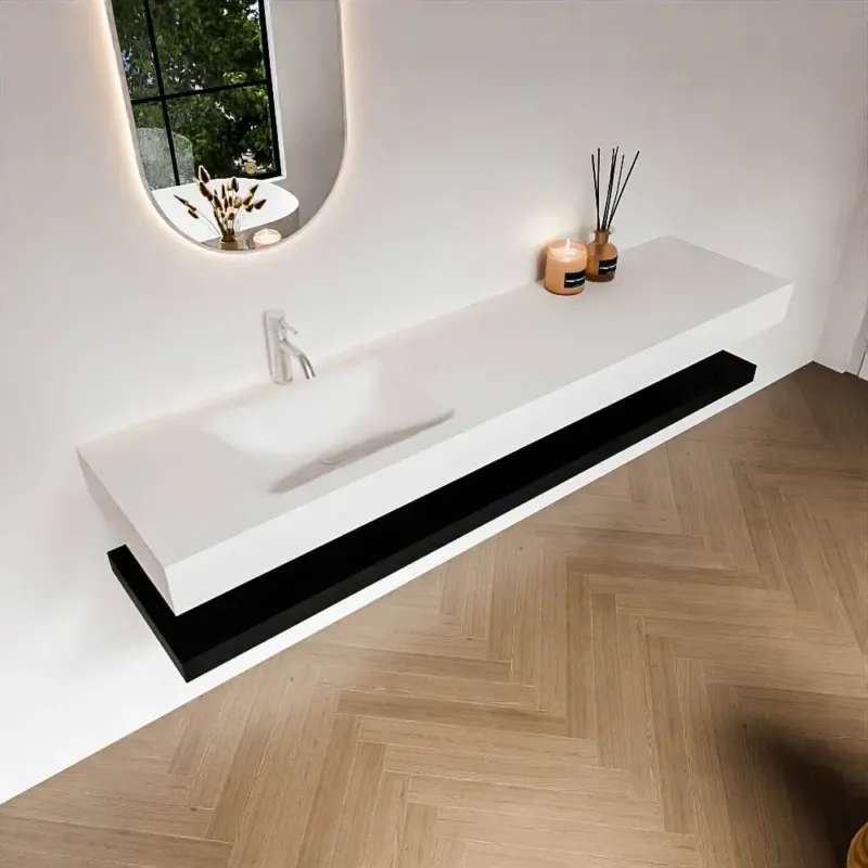 Zaro Alan badmeubel 190cm met planchet urban en vrijhangende wastafel cloud links 1 kraangat talc Snelle Levering