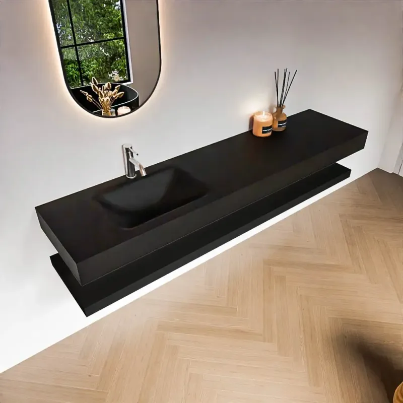 Zaro Alan badmeubel 190cm met planchet urban en vrijhangende wastafel cloud links 1 kraangat urban Betrouwbaar