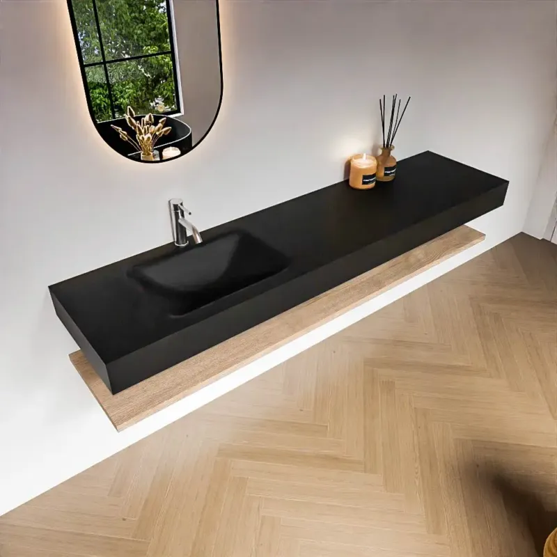 Zaro Alan badmeubel 190cm met planchet washed oak en vrijhangende wastafel cloud links 1 kraangat urban Bestseller
