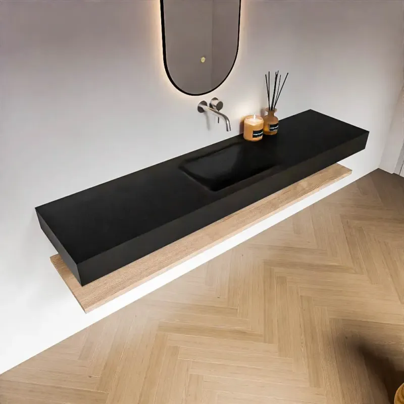 Zaro Alan badmeubel 190cm met planchet washed oak en vrijhangende wastafel cloud midden zonder kraangat urban Direct Verzonden