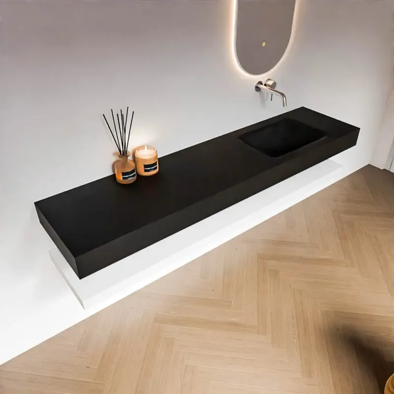 Shop Nu Zaro Alan badmeubel 190cm met planchet talc en vrijhangende wastafel cloud rechts zonder kraangat urban