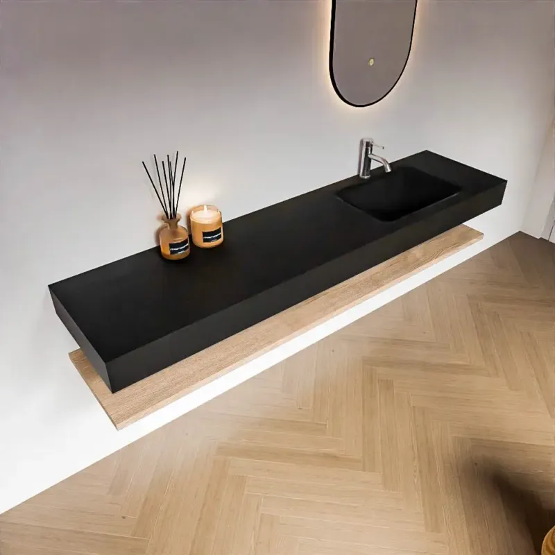 Superprijs Zaro Alan badmeubel 190cm met planchet washed oak en vrijhangende wastafel cloud rechts 1 kraangat urban