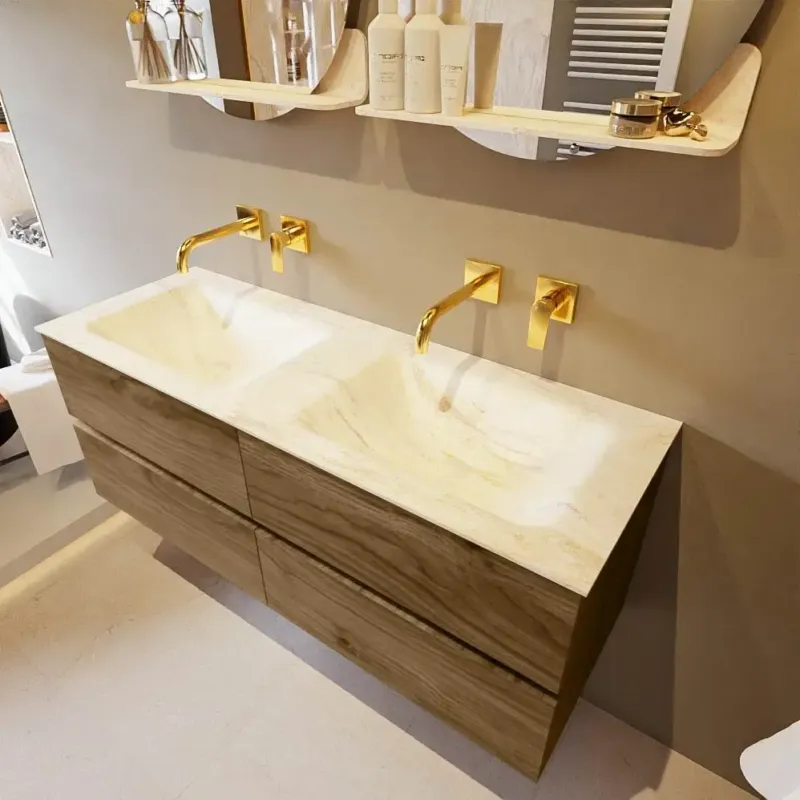 Betrouwbaar Mondiaz Vica DLux badmeubel 130cm chai 4 lades met wastafel ostra dubbel zonder kraangat