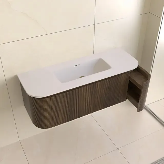 Lambini Designs Eleganza rond badmeubel 120cm dark walnut met ribbelfront en wastafel zonder kraangat Beperkt Aanbod