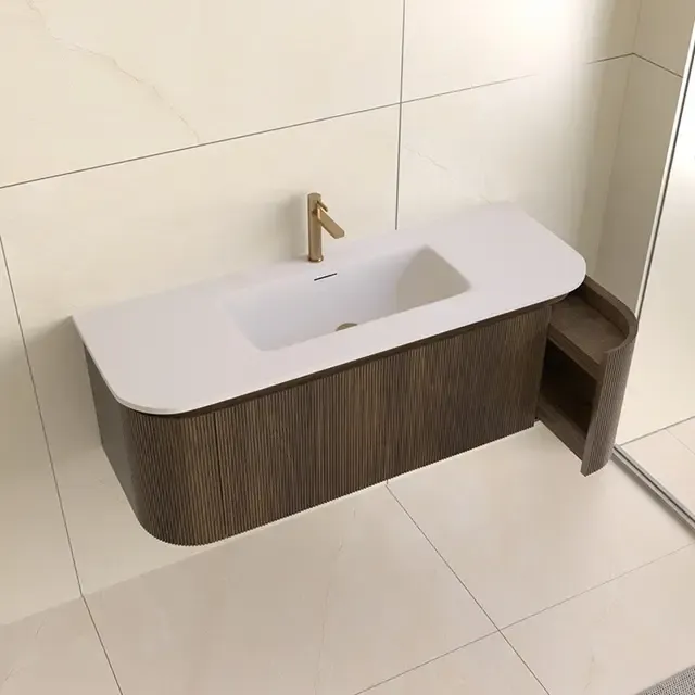 Nieuw Lambini Designs Eleganza rond badmeubel 120cm dark walnut met ribbelfront en wastafel met kraangat
