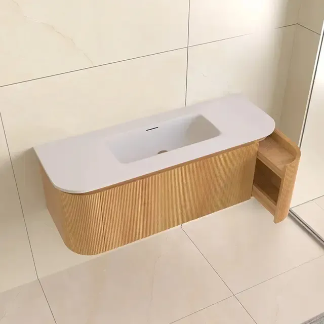 Nu Kopen Lambini Designs Eleganza rond badmeubel 120cm acacia met ribbelfront en wastafel zonder kraangat
