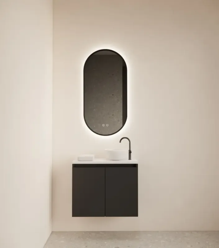 Gliss Design Echo toiletmeubel 60cm zwart mat met toppaneel wit mat Dagaanbieding