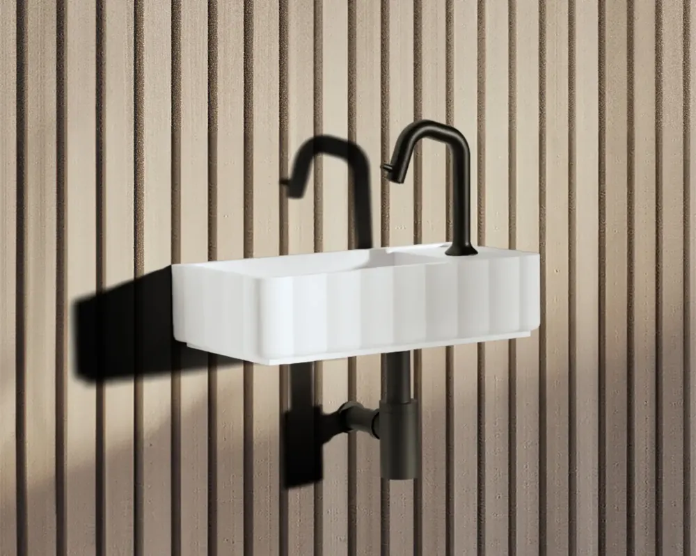 Veilige Betaling Riho Catching Waves fontein solid surface met kraangat rechts wit mat