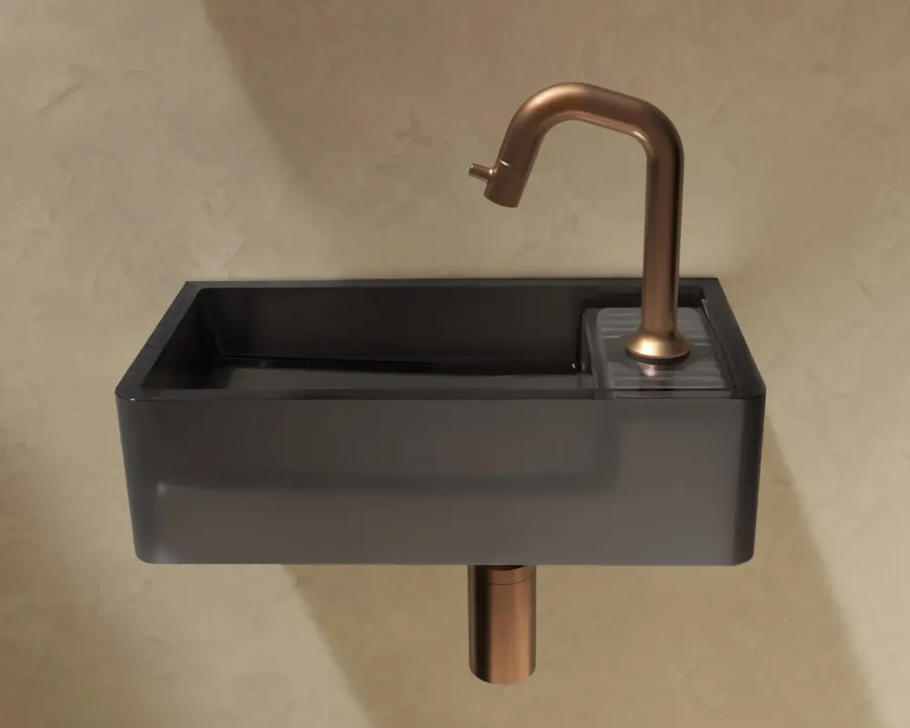 Koopje Riho Frosted fontein solid surface met kraangat rechts frosted smoke